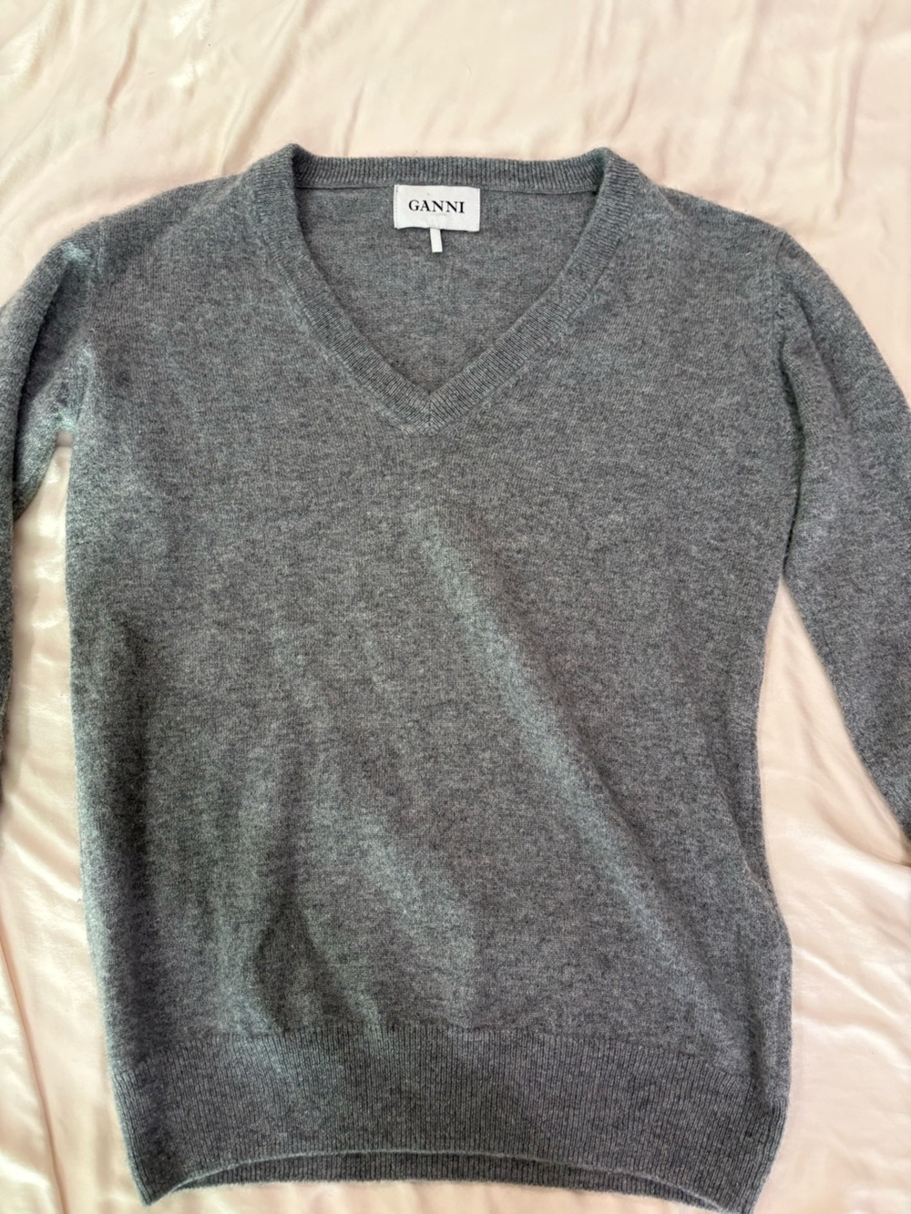 Ganni cashmere Heather Gray V-Neck Sweater